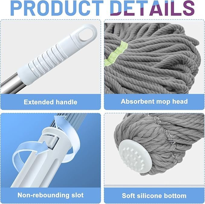 Squeeze Twist, Self Wringing Mop, Stainless Steel Handle, Easy Squeeze Design - Image 3