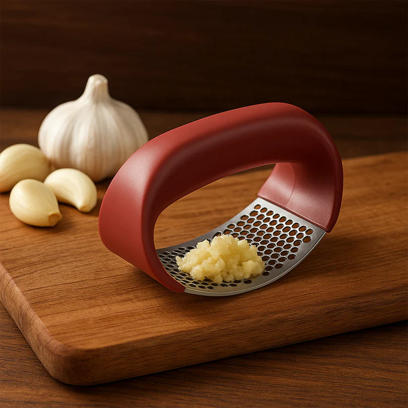 Stainless Steel Garlic Crusher with Comfortable Handle Design